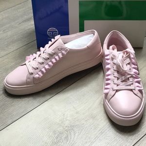 NWT TORY BURCH SPORT RUFFLE SNEAKER COTTON PINK  SZ 9